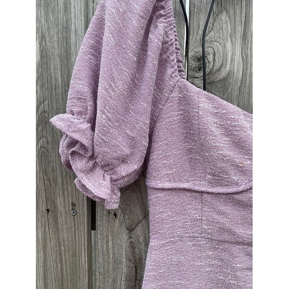 Altar'd State Lilac Purple Textured Puff Sleeve Bustier Mini Dress Small - Picture 4 of 5